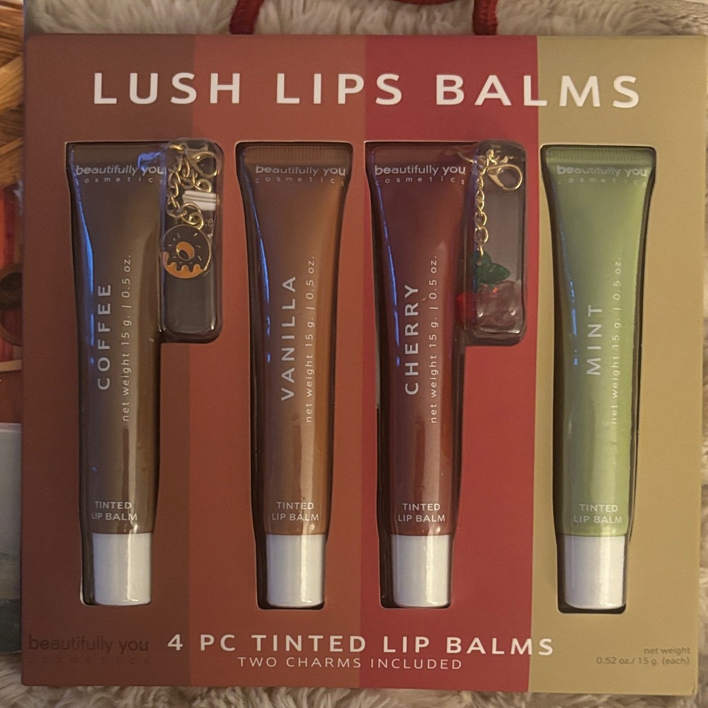 Lush Lips Balms Set - Coffee, Vanilla, Cherry, Mint